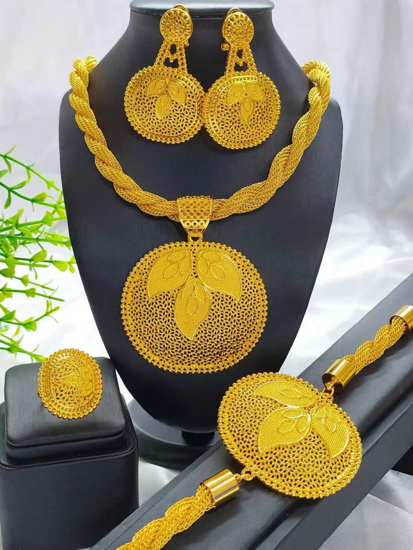 Nigerian Jewelery Set Wedding Jewelry For Women Dubai 24K Gold Color Jewlery African Designer Earrings Bridal Necklace