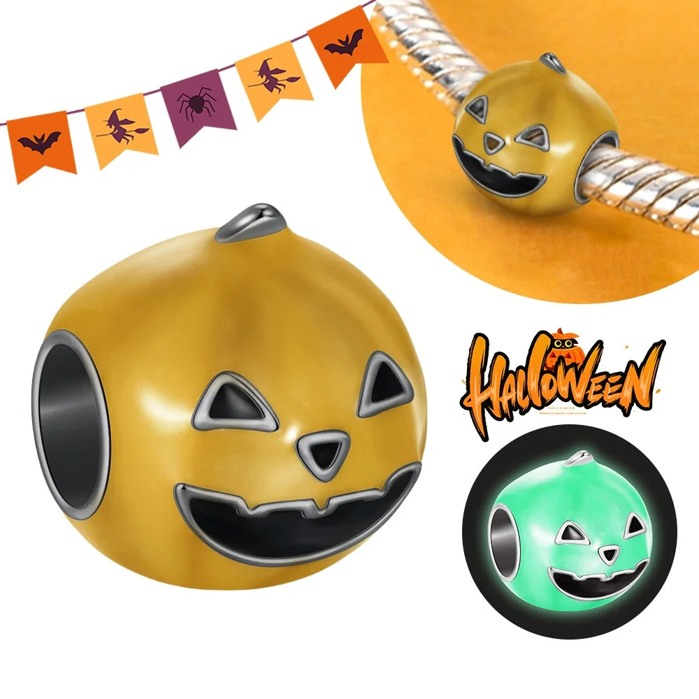 Halloween Dangle 925 Sterling Silver Skeleton Witch Devil's Eye Skull Charms Bead Fit Original Bangle Bracelet Necklace Jewelry