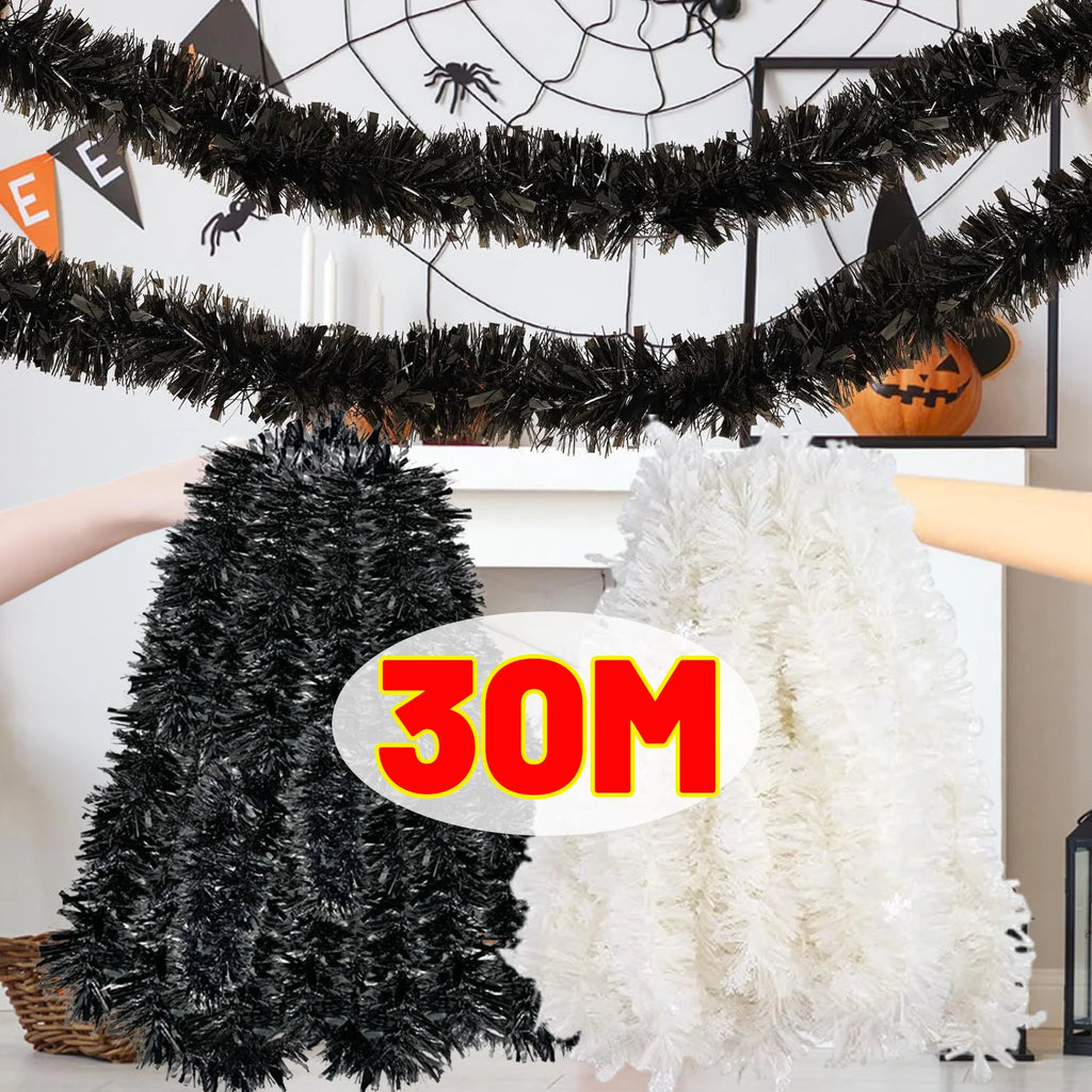 30/2M Black White Ribbon Garland DIY Xmas Tree Hanging Ornament Christmas Halloween Wedding Birthday Party Decoration Supplies