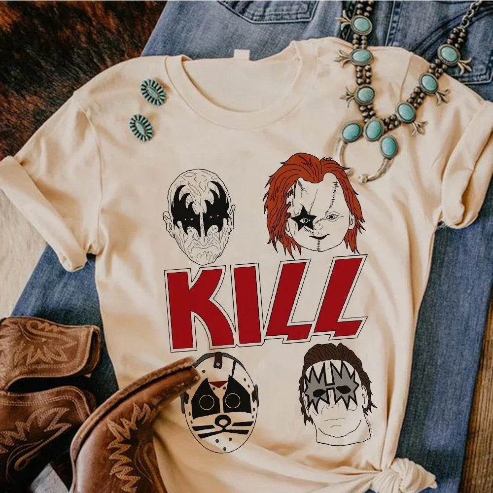 Satan Halloween Horror Ghost Tshirt Women Manga Streetwear Tshirt Female Harajuku Streetwear Y2k Clothes