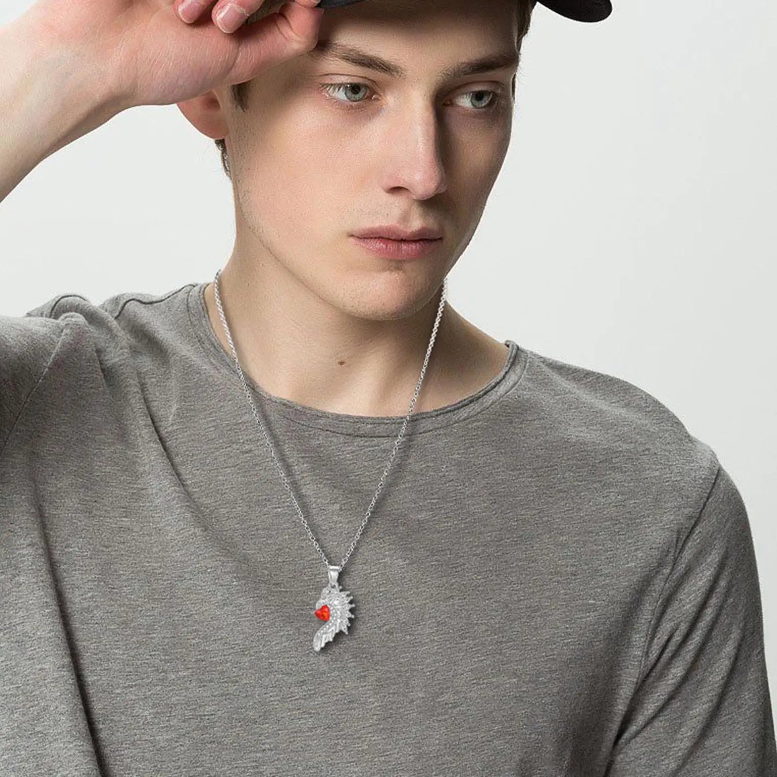 Mprainbow Angel Devil Wings Couple Pendant with Red Heart Stone,Black and White Simple Valentine's Day Gift Necklace Set