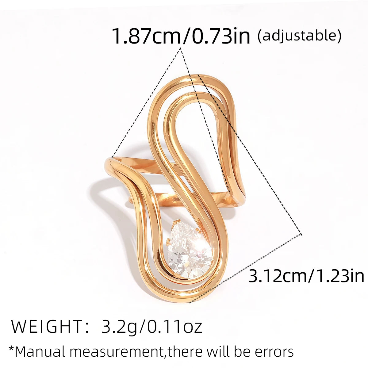 Statement Stainless Steel Delicate Shiny Cubic Zirconia Ring High Quality 18K Gold PVD Plated Finger Jewelry Gift