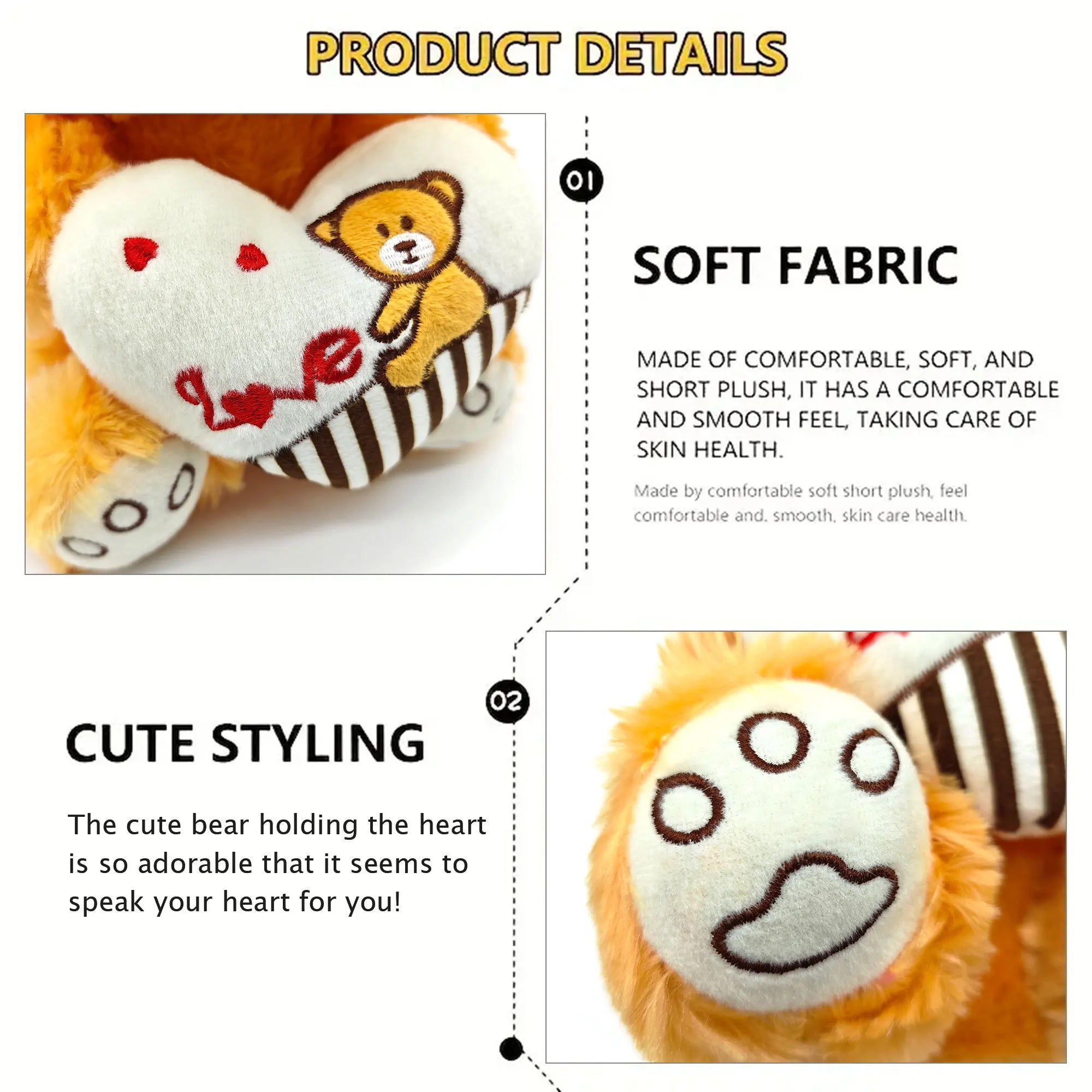 Plush bear doll with love heart, cute and soft plush pillow, indoor decoration, Valentine's Day gift, wedding companion gift