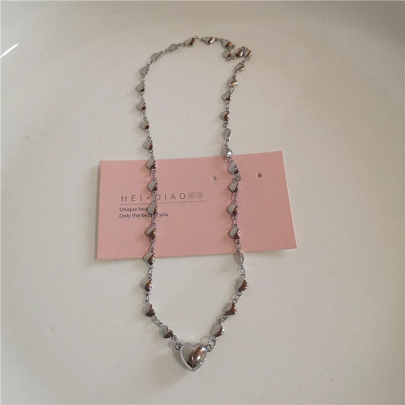 Gothic Vintage Pink Cross Strawberry BowTassel Pendant Pearl Beaded Snake Chain Necklace Women Y2K 2000s EMO Jewelry Accessories