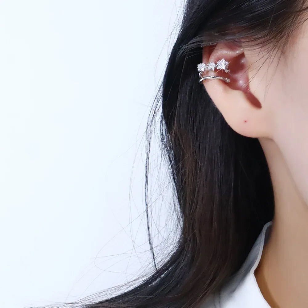 Korean Exquisite Zircon Star Ear Clip for Women Without Piercing Long Tassel Sweet Ear Cuff Clip Earrings Wedding Jewelry Gift