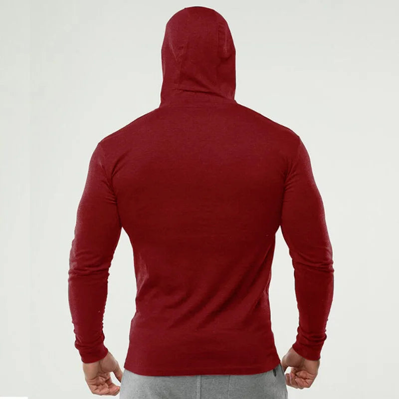 Gym Sport Workout Muscle Clothing Mens Running Long Sleeve Cotton T-Shirts Fitness Hooded Shirts Bodybuilding Slim Fit Hoodie