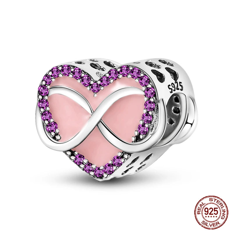 Real 925 Sterling Silver Pink Series Heart Charms Beads Fit Qikaola 925 Original Bracelets DIY Mother's Day Jewelry Gift For Mom