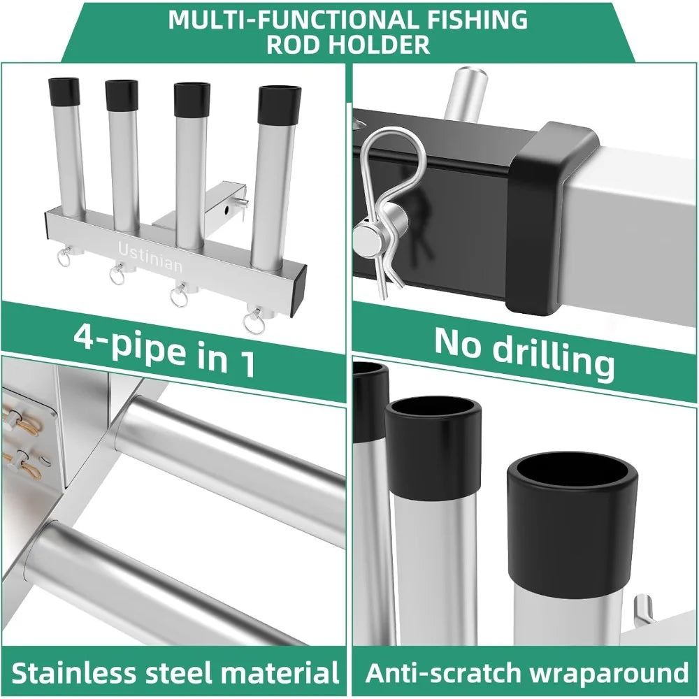 Hot Sale - Stainless Steel Fishing Rod Holder Stainless Steel Fishing Pole Holder 4 Link Tubes, 2" Trailer Hitch Receiver