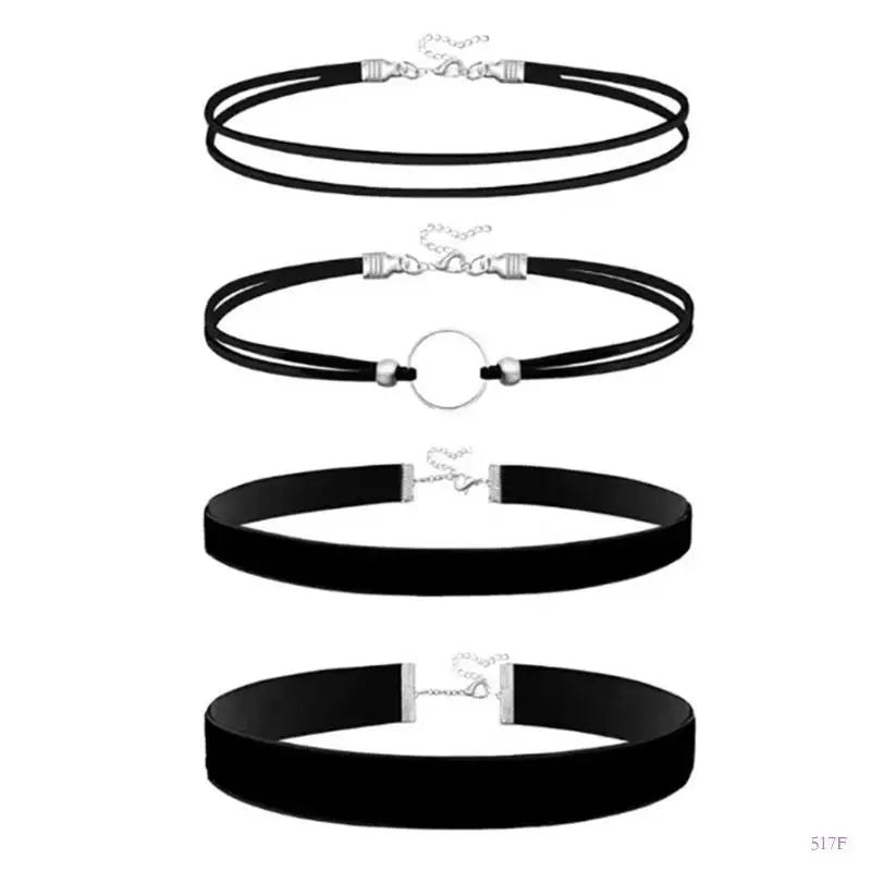 517F Adjustable Double Layer Black Textile Necklace Stylish Layering Piece For Trendy Outfits