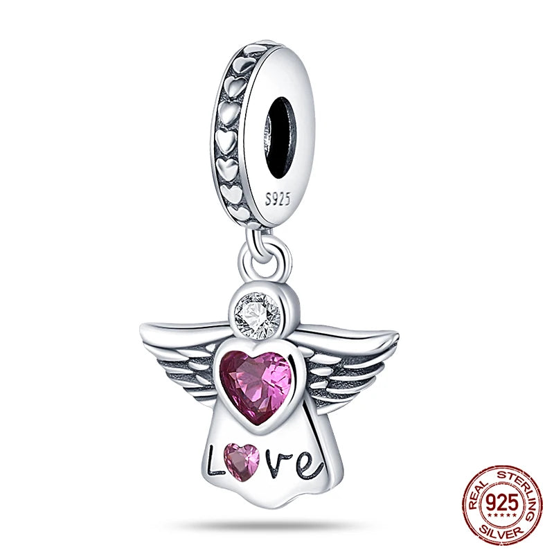 Real 925 Sterling Silver Pink Series Heart Charms Beads Fit Qikaola 925 Original Bracelets DIY Mother's Day Jewelry Gift For Mom