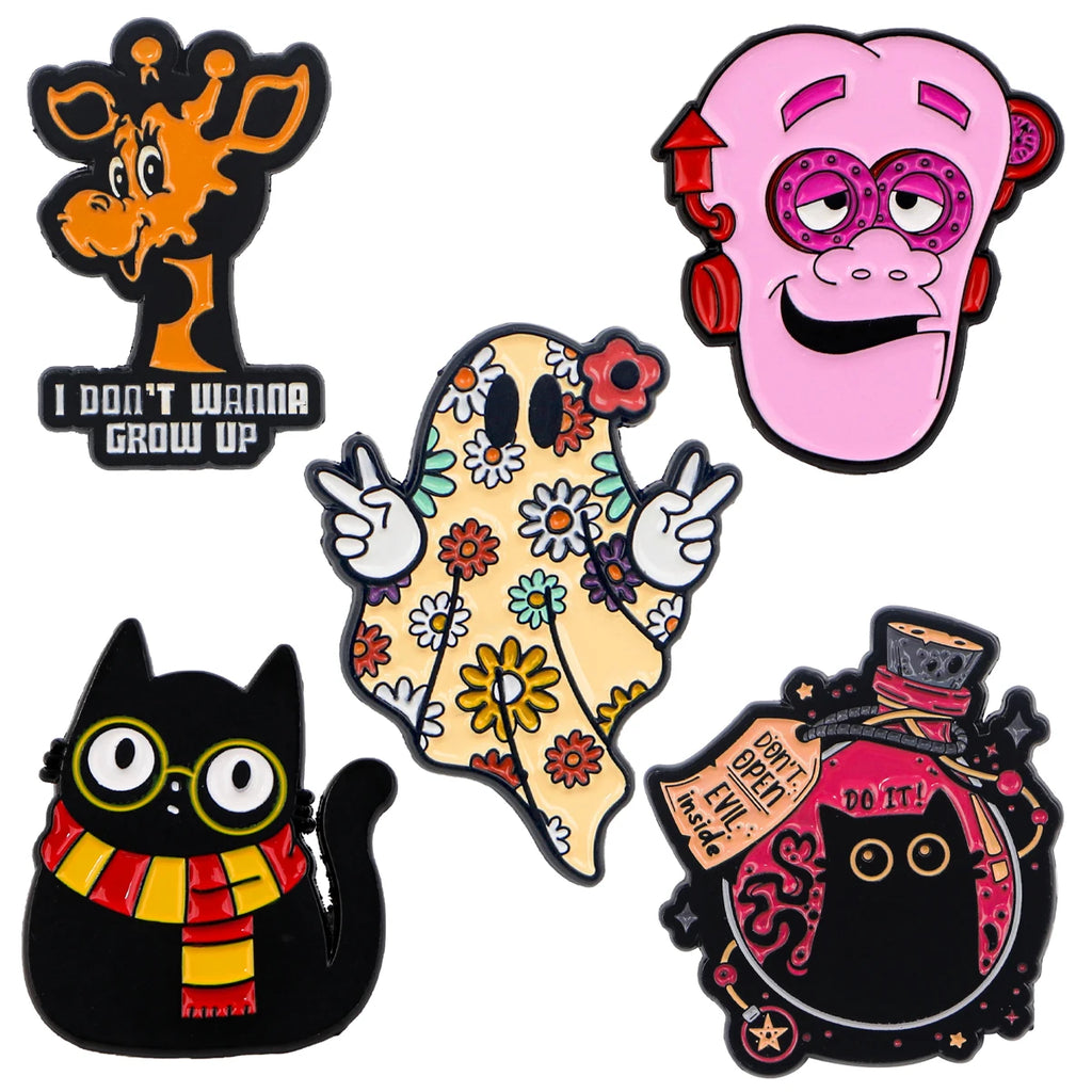 Cute Ghost Enamel Pin Black Cat Badges on Backpack Brooches for Women Lapel Pins Halloween Jewelry Cosplay Accessories Toys Gift