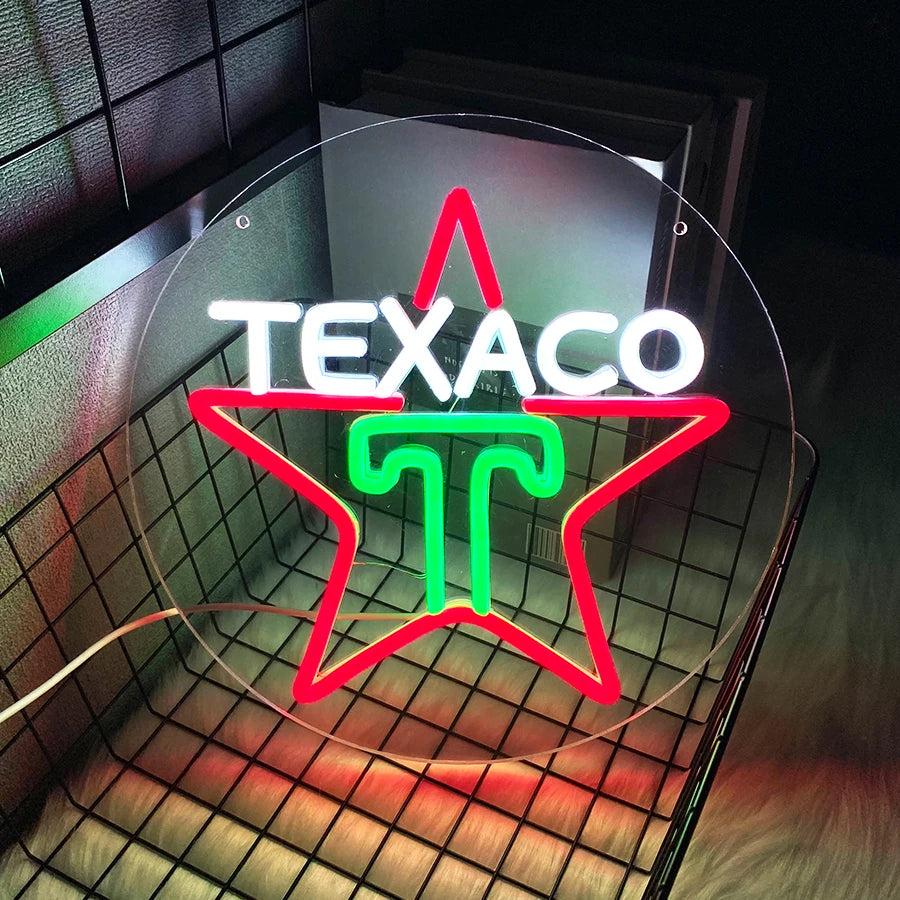 Texaco Neon Sign, Texas Gasoline Engine Oil And Gas Station Sign, Used For Garage Decor, Man Cave Wall Lamp, Personalized Gift.