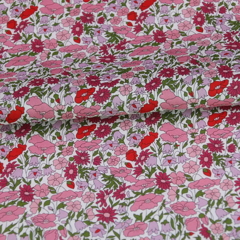poppy forest pink flowers print custom tana liberty London print fabric 100% cotton lawn for baby dress DIY fabric
