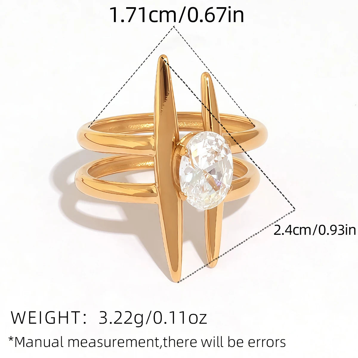 Statement Stainless Steel Delicate Shiny Cubic Zirconia Ring High Quality 18K Gold PVD Plated Finger Jewelry Gift