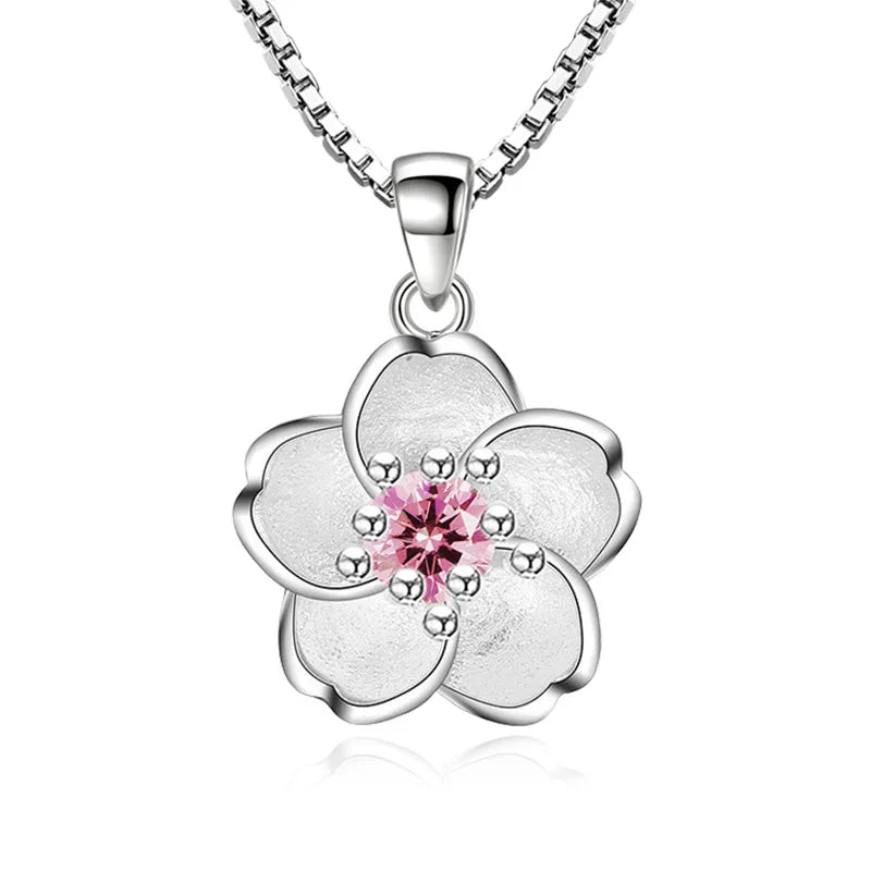 925 Sterling Silver Pink Purple Peach Blossom Necklaces For Women Luxury Designer Jewelry Accessories Wholesale Jewellery