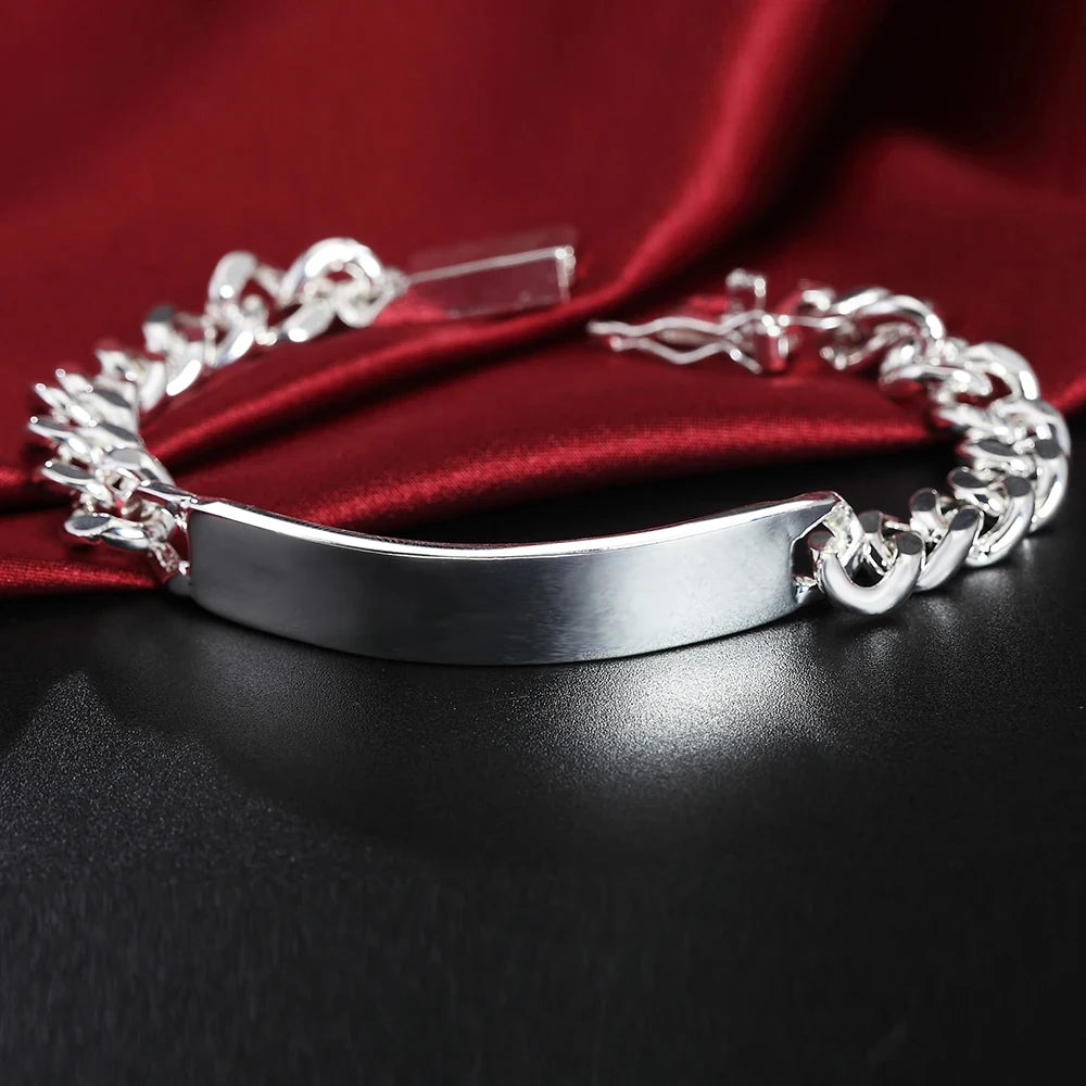 New High-end Women's Mens Fine S925 Sterling Silver Bracelet Fashion Jewelry Gift Men's 10MM Square Beautiful Gem