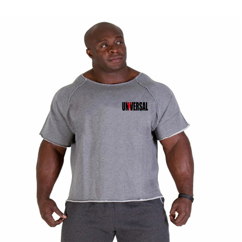 Gyms Clothing Mens Bodybuilding Loose T Shirts Cotton Short Sleeve Sweatshirt Fitness Workout Sportswear Tops Male
