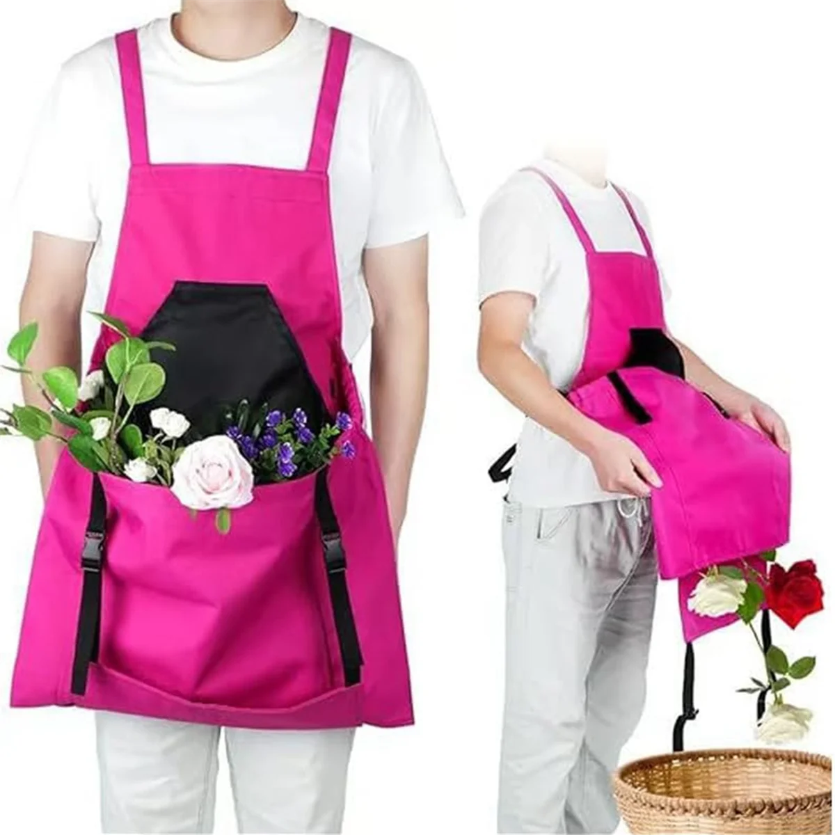 ABTX Versatile Gardening Apron with Waterproof Chest Pocket and Quick Release Harvest Pouch Green