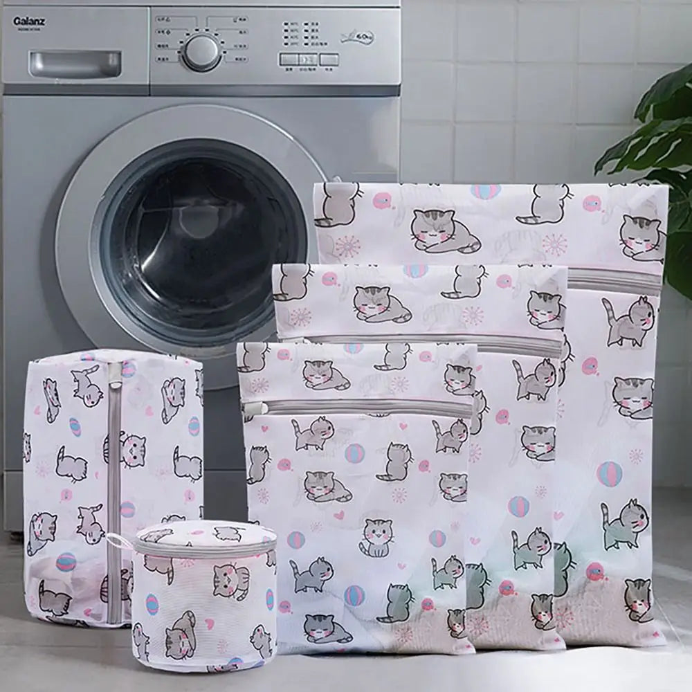 Cute Cat Print Laundry Bag Large Capacity Foldable Washing Bag Distortion Protection Cartoon Storage Bags Household
