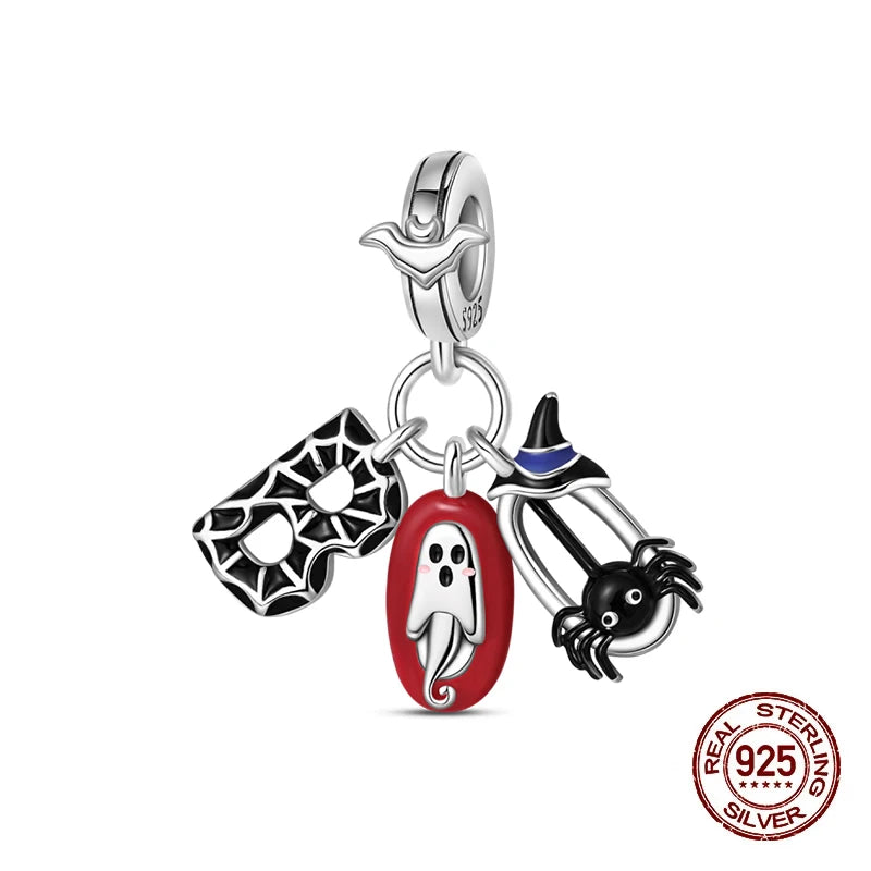 2025 Hot Sale Halloween Charms Bead 925 Sterling Silver Luminous Pumpkin Ghost Dangle Fit Bangle Bracelet Necklace DIY Jewelry