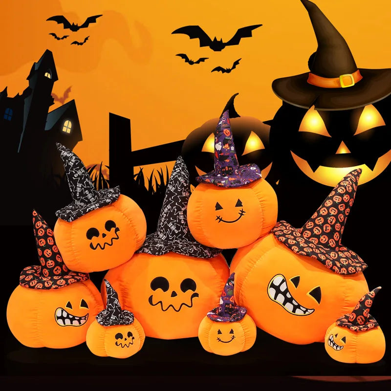 23-60CM Halloween Pumpkin Plush Vegetable Pillow Dolls Horror Wizard Hat Cushaw Shaped Cushion Toys Birthday Christmas Gifts