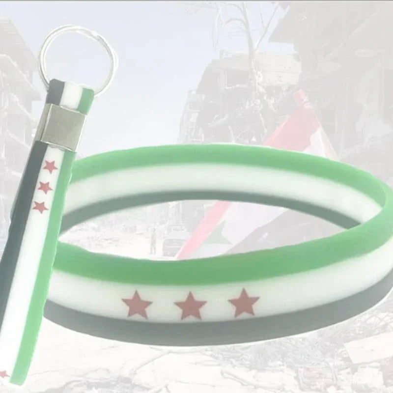 Syria Flag Silicone Rubber Bracelets Sports Wrist Band Bangle for Women Men Special Gift for Lover Healthy Exercise Keychains
