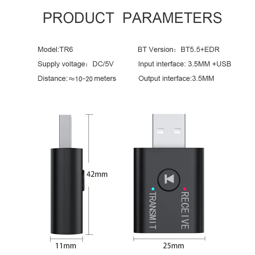 New Upgrades 2In1 Bluetooth 5.5 Audio Receiver Transmitter 3.5mm AUX USB Stereo Wireless Adapter With Mic/For/Car/Speaker/TV/PC