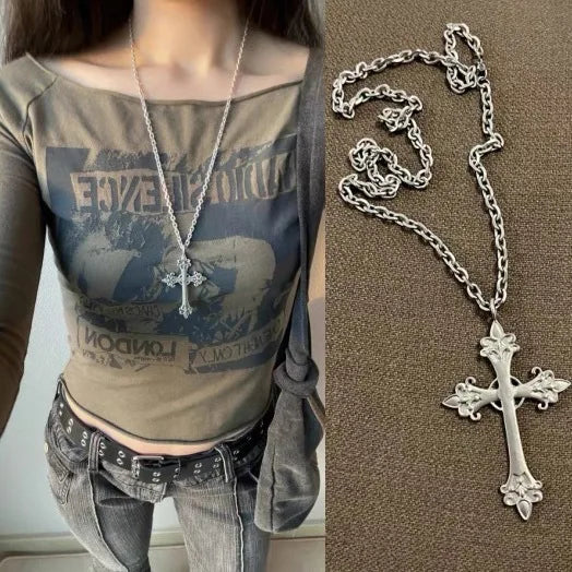 Summer Black Rhinestone Cross Jesus Pendant Choker Necklace for Women Punk Vintage Double Layers Chain 2025 Neck Boho Jewelry