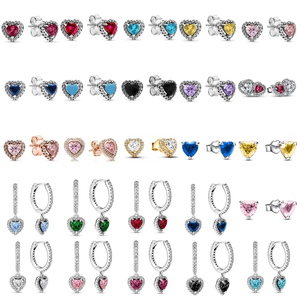 2025Hot Selling 925 Sterling Silver Heart-Shaped Colored Zircon Exquisite Earrings, Suitable For Girls' Charming Jewelry Gifts