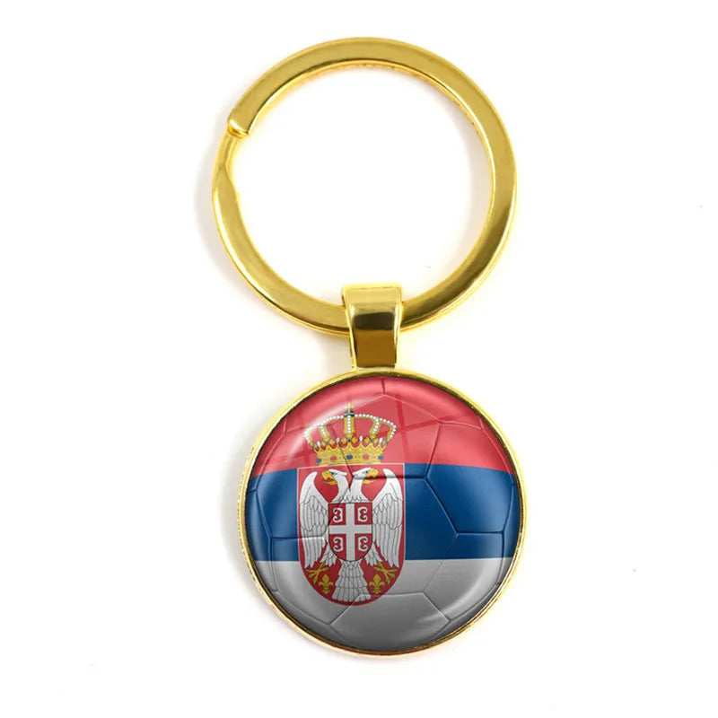 Netherlands,Serbia,Switzerland,Portugal,Poland,Brazil Football Pattern National Flag Glass Cabochon Keychain Fans Commemorative