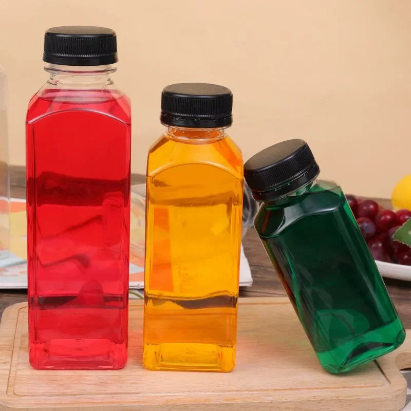 10/1x Transparent Juice Bottles with Caps Empty Clear Containers with Seal Lids for Home DIY Smoothie Milk Water Other Beverages
