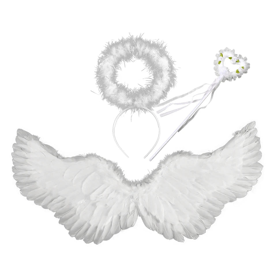 Children Adults Family Look Halloween Cosplay Holy Angel Aureole Headbands and Devil Wings Demon Horn Headwear Magic Wand Sets