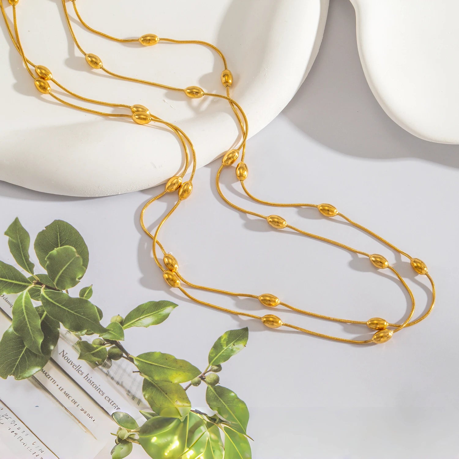 120cm Layered Chain Necklace for Women, Retro Adjustable 2-3 Layer Choker, Stainless Steel Waterproof Hypoallergenic Jewelry