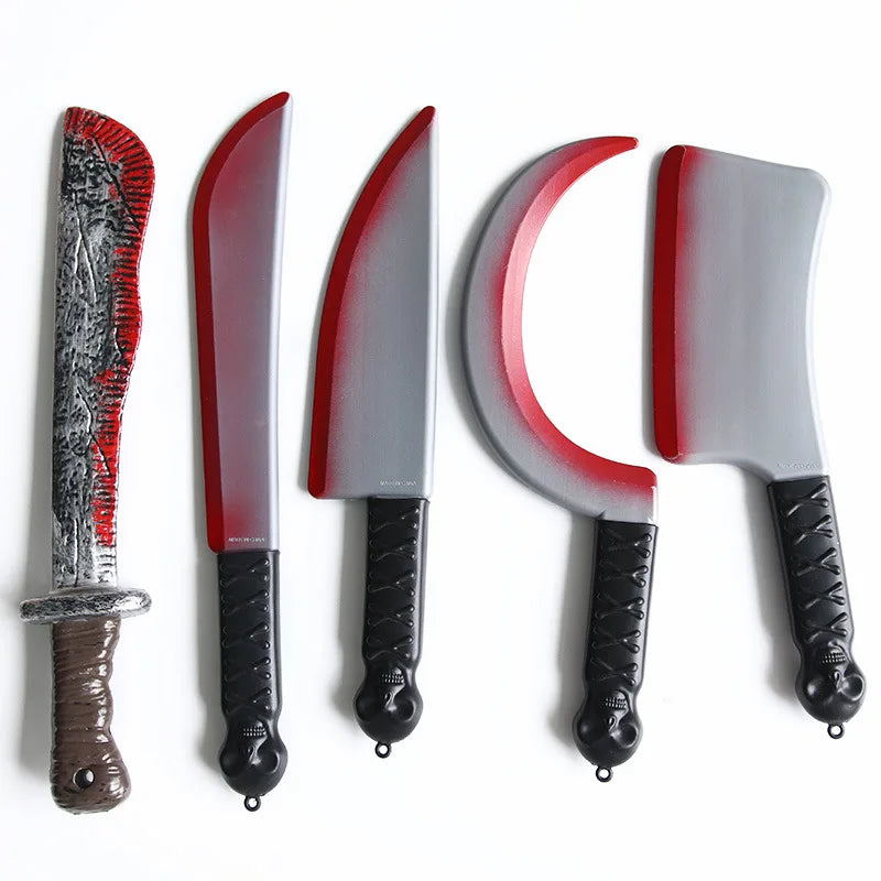1pcs Halloween Fake Bloody Weapons Plastic Knife Axe Sickle Halloween Costume DIY Cosplay Props Decor Simulation Plastic Knife