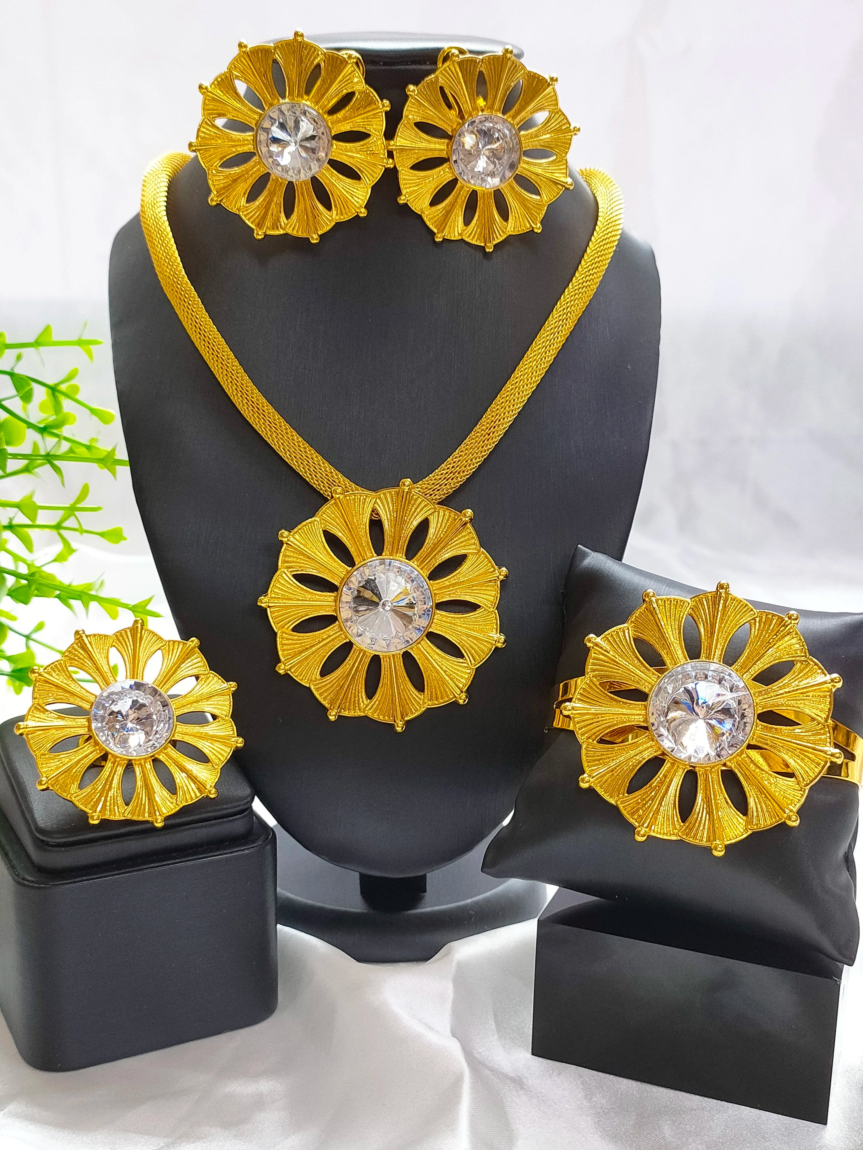 Nigerian Jewelery Set Wedding Jewelry For Women Dubai 24K Gold Color Jewlery African Designer Earrings Bridal Necklace