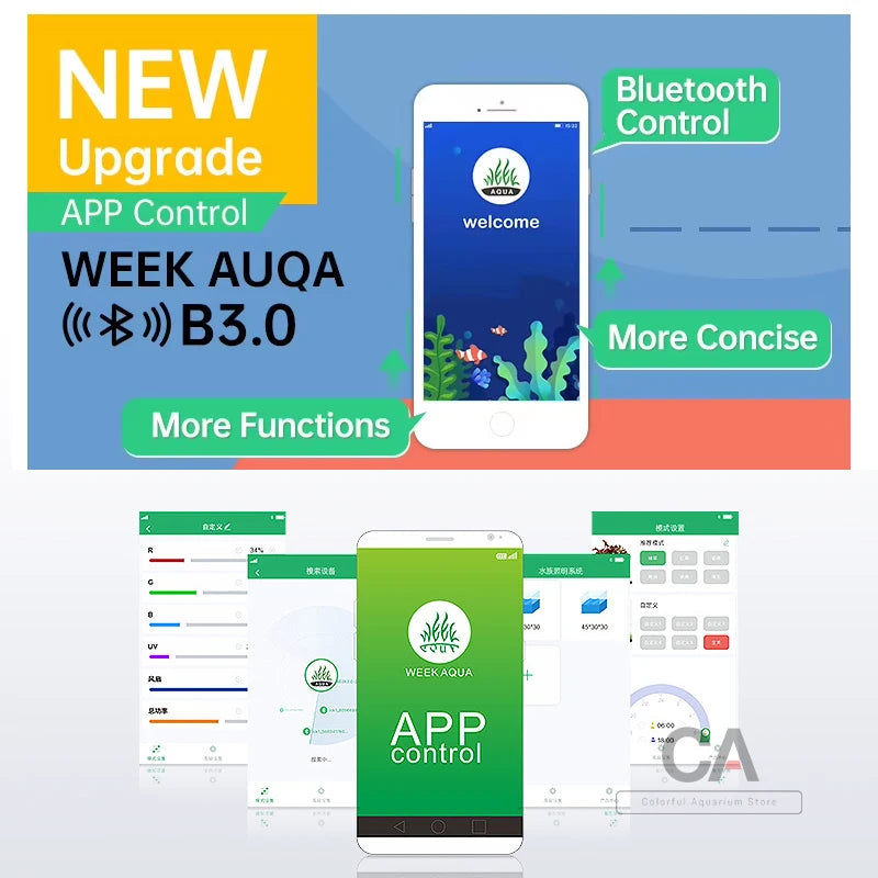 Week Aqua L Series RGB LED Aquarium Lighting with Cycle Timer, Stepless Dimmer Lamp for Freshwater Tank