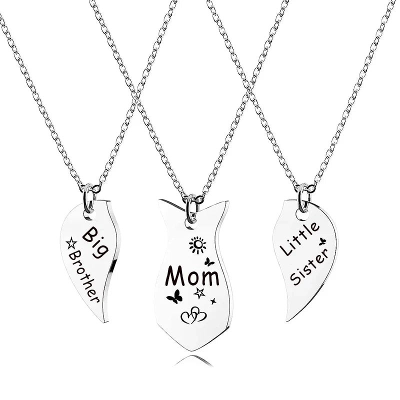 3 PCS Mom Big Sister Littler Sister Heart Matching Necklace Set Stainless Steel Mother Daughter Necklaces Jewelry Gifts