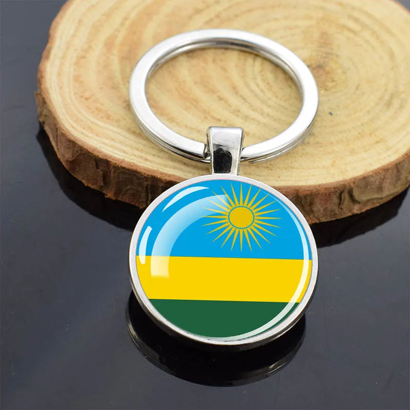 Africa Countries Flag Keychains Double Sided Glass Dome Pendant Key Chains Algeria Somalia Tunisia Morocco Egypt Flag Keyring