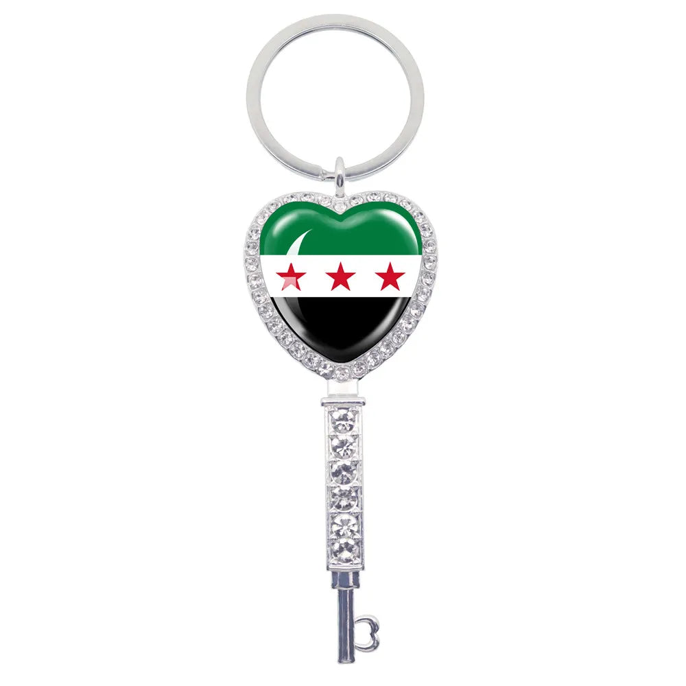 Syria National Flag Glass Cabochon Pendant Keychain Metal Keychain Fashion For Women Men Charm Handmade Car Keyring Jewelry Gift