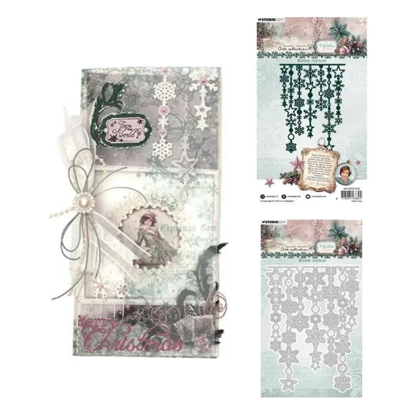 Christmas Blush Winter crackle Holiday Snowy Star frame Metal Cutting Die Silicone Stamp Scrapbook Stencil Photo Album DIY Paper