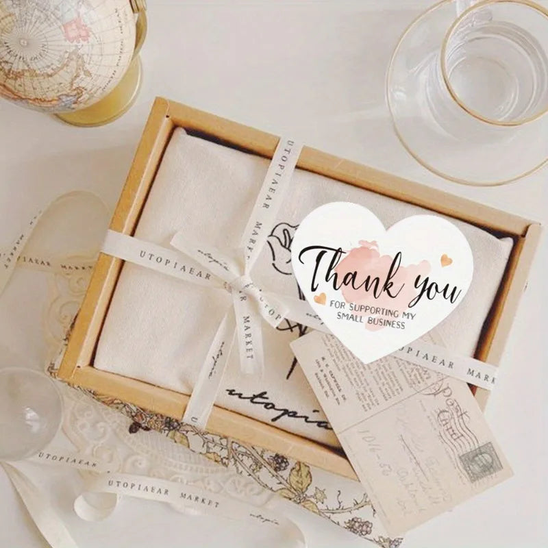 30/50Pcs 5 StylesPink Heart Shaped Thank You Tags - 'Thank You for Supporting My Small Business' Paper Gift Greeting Cards