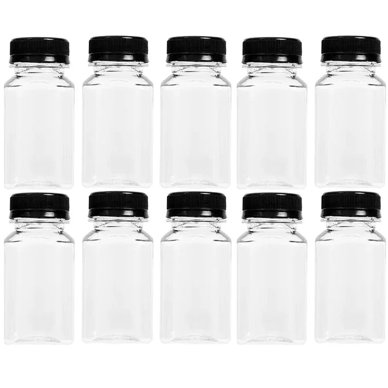 10/1x Transparent Juice Bottles with Caps Empty Clear Containers with Seal Lids for Home DIY Smoothie Milk Water Other Beverages