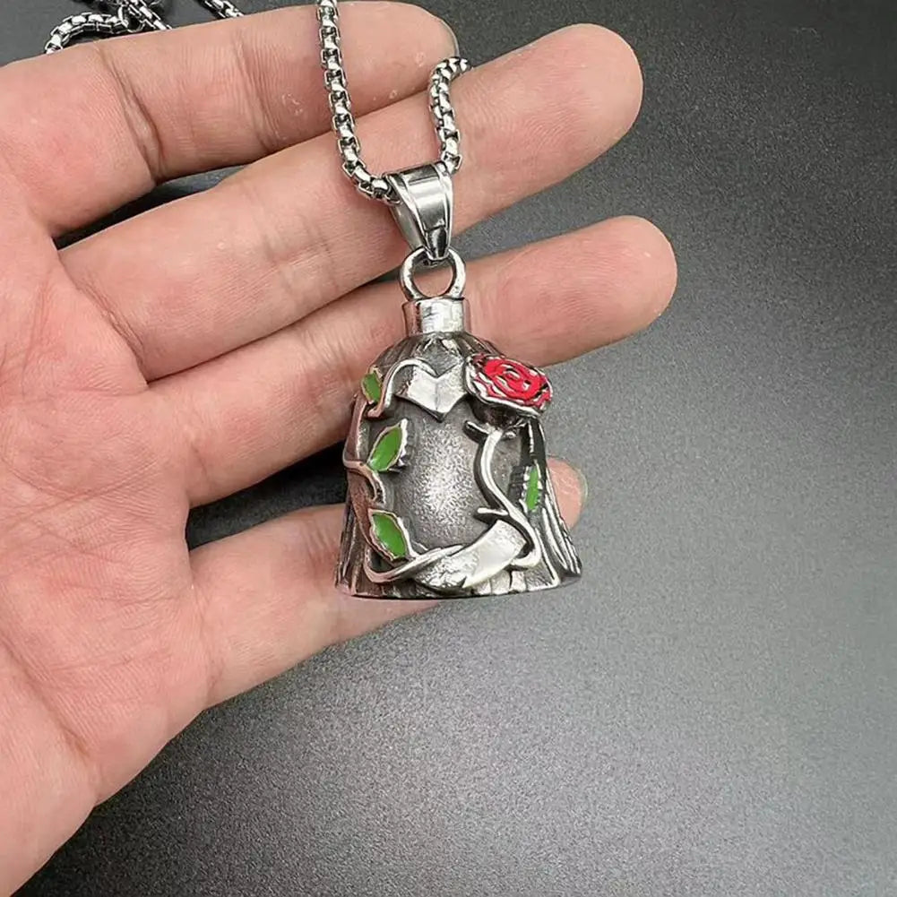 Key Chain for Motorcycle Enthusiasts Steel Riding Bell with Engraved Rose Vines Motorcycle Gremlin Bells Set with Key for Bikers