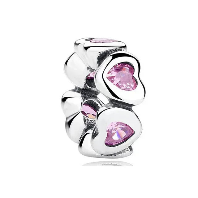 New 925 silver pink bow heart-shaped pendant ring necklace earrings crystal women's Valentine's Day birthday gift DIY jewelry