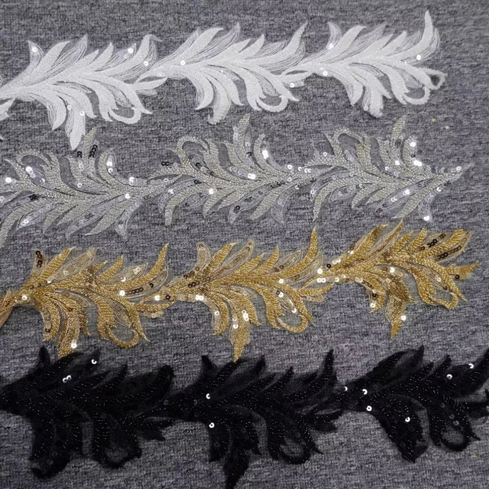 1Pc Sequin Phoenix-Tail Flower Embroidery Patches Fabric For Evening Dress Accessories Sewing Patch Handmade Applique Crafts