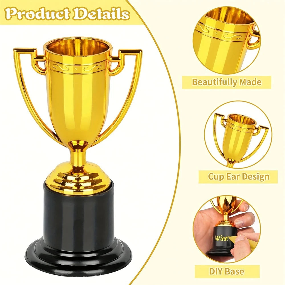 6/12Pcs Plastic Gold Trophy Prizes Kids Birthday Party Favors Kindergarten Celebration Party Rewards Pinata Easter Party Fillers