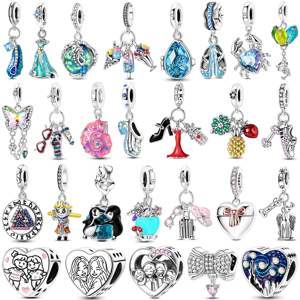 Original Charms Bead 925 Sterling Silver Inlaid Zirconium Bowknot Love Heart Balloon Pendants Fit Bracelet DIY Jewelry Marking
