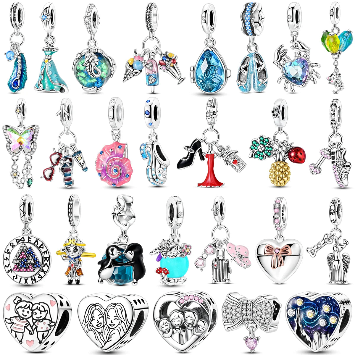 Original Charms Bead 925 Sterling Silver Inlaid Zirconium Bowknot Love Heart Balloon Pendants Fit Bracelet DIY Jewelry Marking