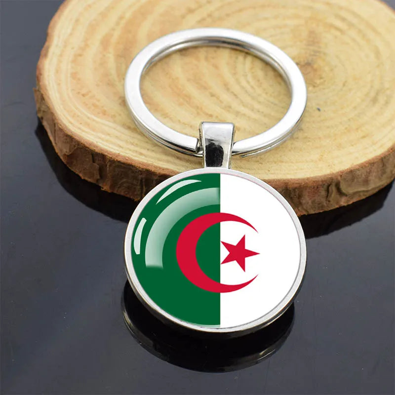 Africa Countries Flag Keychains Double Sided Glass Dome Pendant Key Chains Algeria Somalia Tunisia Morocco Egypt Flag Keyring