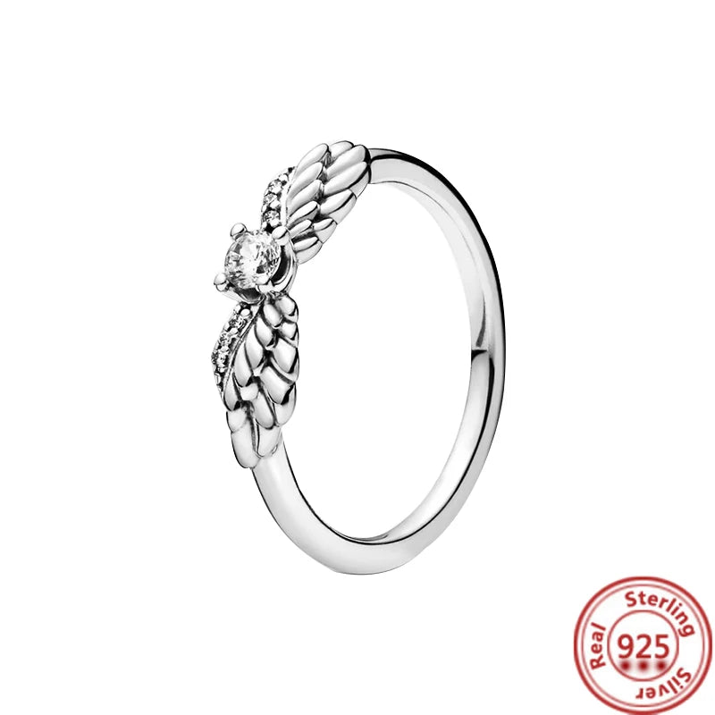 NEW 925 Sterling Silver Rings Sparkling Original Design Women Heart Daisy Flower Wishbone Ring Jewelry Engagement Female Gift